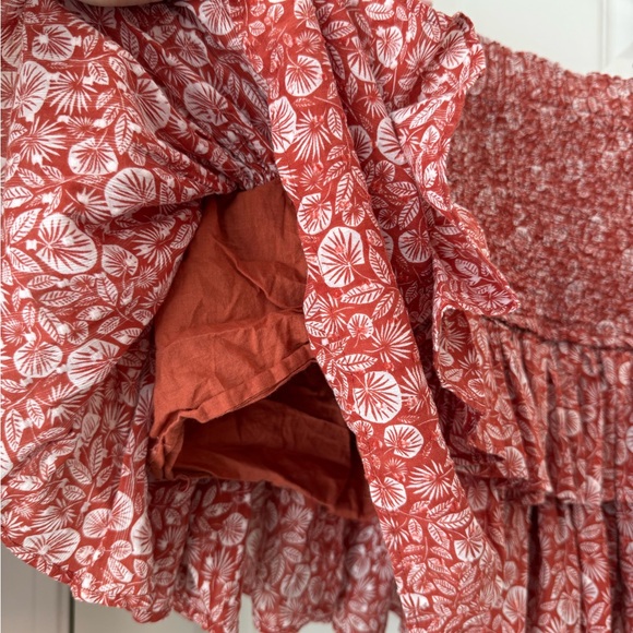 Loft Womens Terracotta Orange Leafy Floral Smocked Tiered Mini Skirt Sz XL - Picture 3 of 10